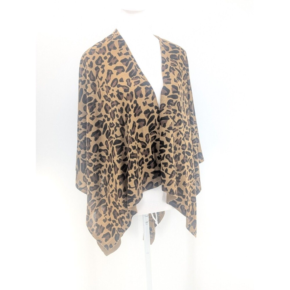 Saks Fifth Avenue Black Label Leopard Boho Lightweight Old Money Poncho One Size - Picture 2 of 5